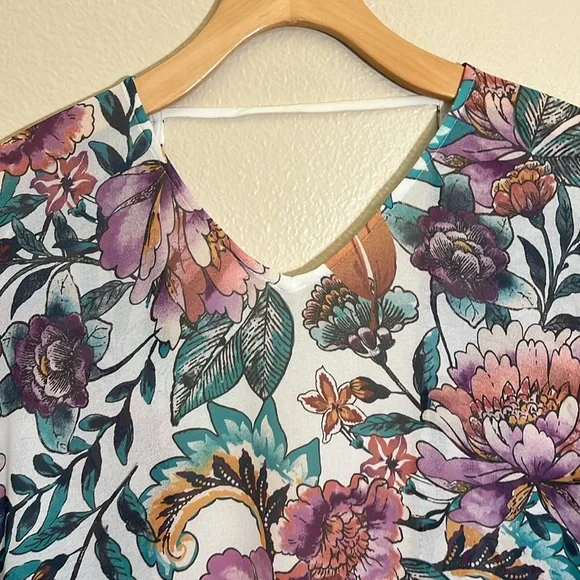 Xhilaration Multicolor Floral Fringe Summer Beach Kimono Coverup - Picture 6 of 9